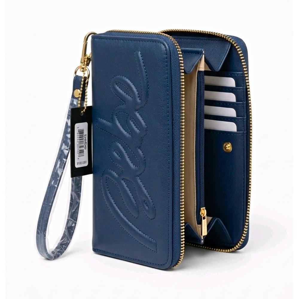 Bebe Louisa Navy Blue Trifold Wristlet Wallet NWT